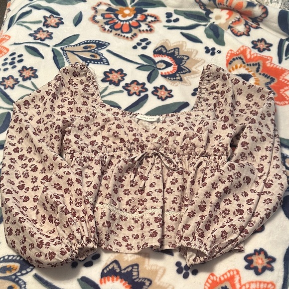 Altar'd State Tops - Altar'd State Cream and Purple Floral Blouse